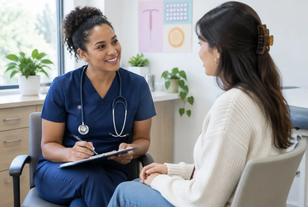 pregnant teenager at a clinic appointment with a nurse